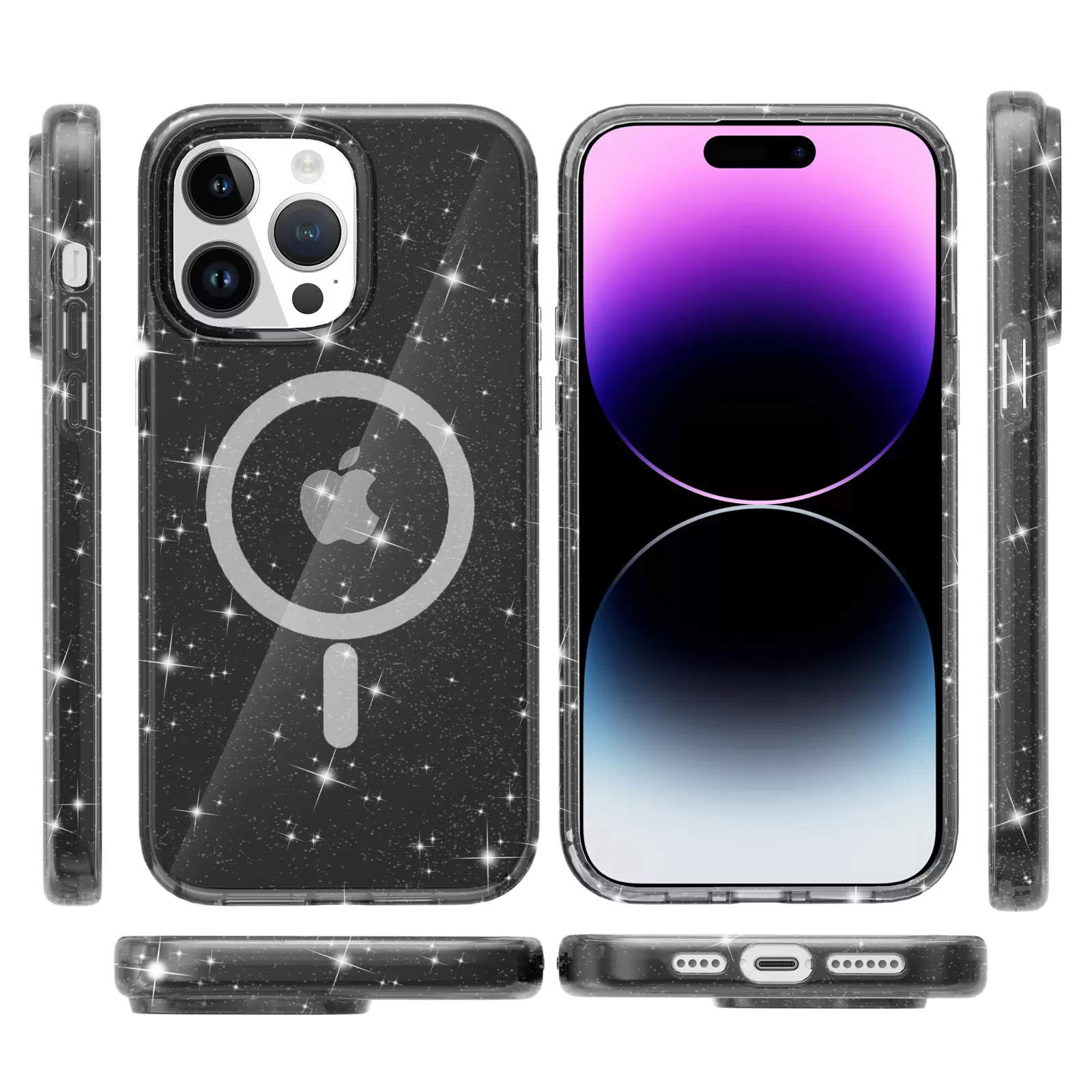 iPhone 15/iPhone 14/iPhone 13 Fleck Glitter MagSafe Clear Case Black